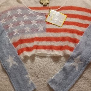 WILDFOX WHITE LABEL American Flag Cropped Sweater